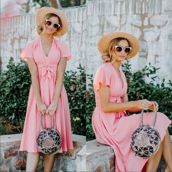 Gal Meets Glam Dresses & Skirts - Gal Meets Glam Jane tie waist midi dress - Coral